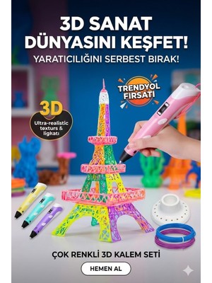 Pazarcan 3D Kalem Seti (Pembe) Dijital Göstergeli - 3 Renk Filament Hediyeli