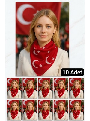 Flora Tekstil 10 Adet Ay Yıldız Türk Bayrağı Temalı Pamuk Kumaş Fular - Bandana - 23 Nisan, 29 Ekim, 19 Mayıs