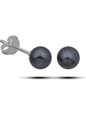 Pileli Store Pilelistore Gümüş Siyah Inci 6 mm Kadın Küpe