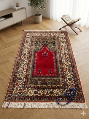 Ft Halı Kayseri El Dokuması Yün Seccade - Geleneksel Motifli Namazlık 90X150 cm