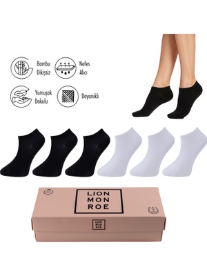 Lion Monroe Saf Bambu Kadın Patik Düz Kısa Çorap Dikişsiz Premium Kutulu 6'lı L5952AZNP Softaura