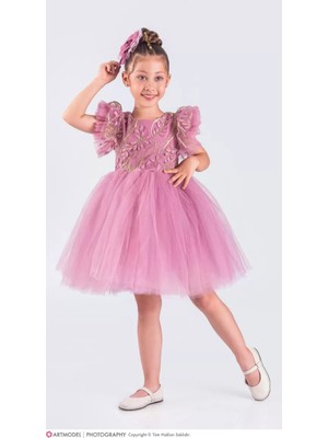 Diamondstar Kız Çocuk Çiçek Aplikeli Parti Kıyafeti Doğum Günü ve Gösteri Kostümü Elbisesi