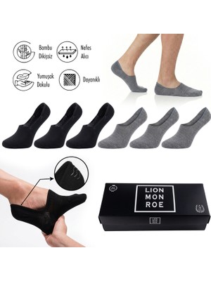 Lion Monroe Saf Bambu Erkek Babet Çorap Dikişsiz Görünmez Kaydırmaz Topuk Silikonlu Premium Hediye Kutulu 6'lı Prime Bamboo Serisi L5952AZNB