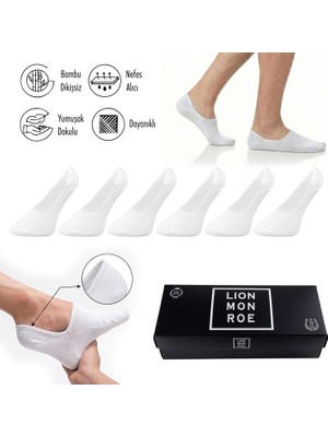 Lion Monroe Saf Bambu Erkek Babet Çorap Dikişsiz Görünmez Kaydırmaz Topuk Silikonlu Premium Hediye Kutulu 6'lı Prime Bamboo Serisi L5952AZNB