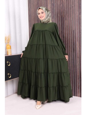 Bym Fashion Dubai Katlı Salaş Elbise 6023 Haki
