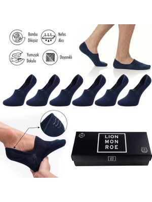 Lion Monroe Saf Bambu Erkek Babet Çorap Dikişsiz Görünmez Kaydırmaz Topuk Silikonlu Premium Hediye Kutulu 6'lı Prime Bamboo Serisi L5952AZNB