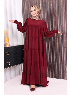 Bym Fashion Dubai Katlı Salaş Elbise 6023 Bordo
