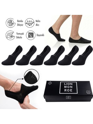 Lion Monroe Saf Bambu Erkek Babet Çorap Dikişsiz Görünmez Kaydırmaz Topuk Silikonlu Premium Hediye Kutulu 6'lı Prime Bamboo Serisi L5952AZNB
