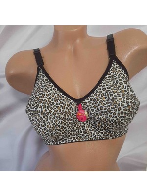 Shine Elagance Leopar Desenli Dikişli Penye Büyük Beden Desteksiz Balensiz Tek Kadın Sütyen Iç Kısmı %70 Pamuk Cotton %30 Polyester