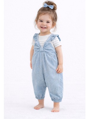 Tongs Baby Leni Twist Ayarlanabilir Askılı Kot Kız Bebek Tulum Günlük Bebek Tulum 6-36 Ay