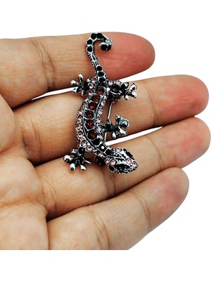 BB Bi Butik Shop Gümüş Renkli Kristal Taşlı Kertenkele Broş