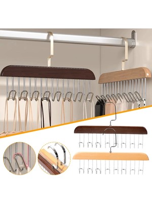 SHC4200 8 Kancalı Askı Çok Fonksiyonlu Ahşap Kemer Krat Eşarp Dolap Askısı