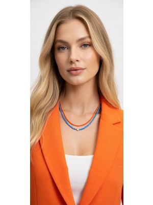 Chellomood Kalp Detaylı Turuncu Turkuaz Ikili Kombin Kolye - Ofis Şıklığı Profesyonel Stil