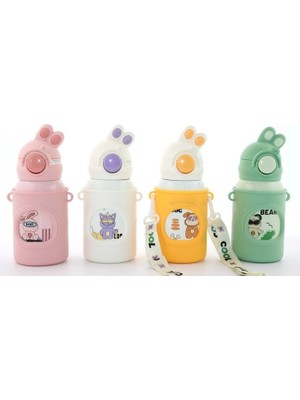 AyrStore Buğz Tavşan Kulaklı Pipetli Çocuk Termosu - 500 ml Paslanmaz Çelik Suluk ALK2309