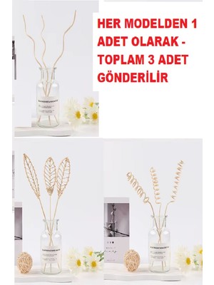 SHC4200 3 Tek Adet 3 Model Aromaterapi Koku Dağıtıcı Rattan Şişe Ahşap Difüzör Çubuk (-Yaprak-Daalı)