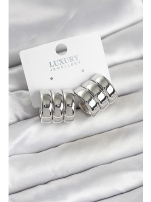 Nemere Pirinç Gümüş Renk Üçlü Görünüm Kadın Küpe - TJ-BKP11756