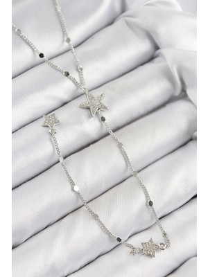 Uravas Store Pirinç Zirkon Taşlı Yıldız Model Gümüş Renk Y Kolye