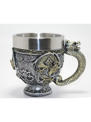 Pileli Store 3D Ejderha Figürlü Kabartmalı Paslanmaz Çelik Kupa Bardak
