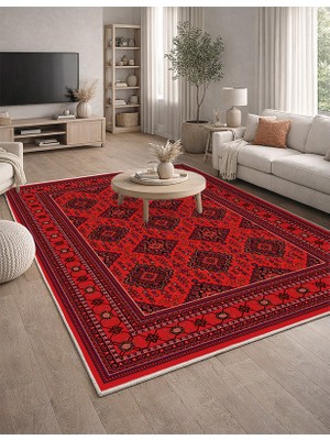 Lioara Home Kırmızı Renk Desing Dijital Baskılı Halı – Modern, Kaymaz Taban, Salon & Oturma Odası Için Halı