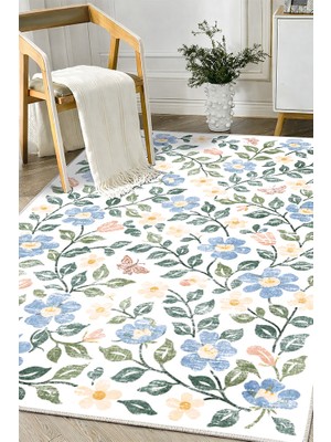 Lioara Home Çiçek Vintage Dijital Baskılı Halı – Modern, Kaymaz Taban, Leke Tutmaz, Salon & Oturma Odası Için