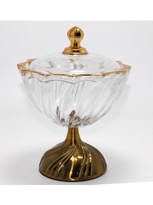 Uravas Store Metal Ayaklı Kristal Cam Şekerlik Gold Detaylı Sunumluk