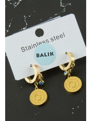 Pileli Store Balık Burcu Çelik Küpe