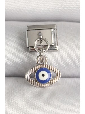 Uravas Store Çelik Gümüş Renk Nazar Boncuk Detaylı Göz Model Nomination Charm