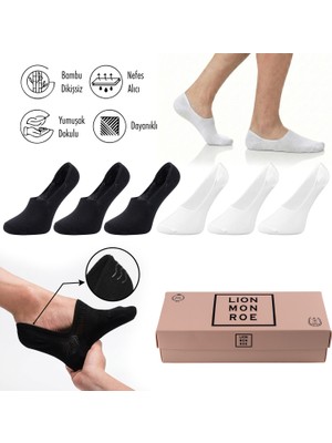 Lion Monroe Saf Bambu Kadın Babet Çorap Dikişsiz Görünmez Kaydırmaz Topuk Silikonlu Premium Hediye Kutulu 6'lı Prime Bamboo Serisi L5952AZNB