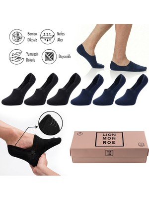 Lion Monroe Saf Bambu Kadın Babet Çorap Dikişsiz Görünmez Kaydırmaz Topuk Silikonlu Premium Hediye Kutulu 6'lı Prime Bamboo Serisi L5952AZNB