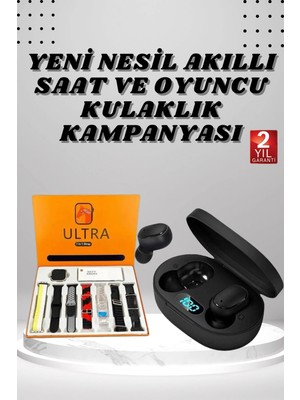 Calperia Dijital Göstergeli Kulaklık ve 7 Kordonlu Akıllı Saat Android ve Ios Uyumlu Uyku Takibi Sesli Görüşme