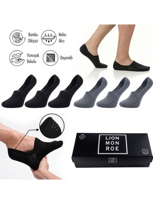 Lion Monroe Saf Bambu Erkek Babet Çorap Dikişsiz Görünmez Kaydırmaz Topuk Silikonlu Premium Hediye Kutulu 6'lı Prime Bamboo Serisi L5952AZNB