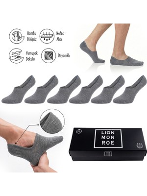 Lion Monroe Saf Bambu Erkek Babet Çorap Dikişsiz Görünmez Kaydırmaz Topuk Silikonlu Premium Hediye Kutulu 6'lı Prime Bamboo Serisi L5952AZNB