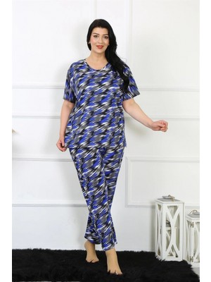 Pileli Store Pilelistore- Kadın 5xl-6xl-7xl-8xl Büyük Beden Kısa Kol Pijama Takım Saks
