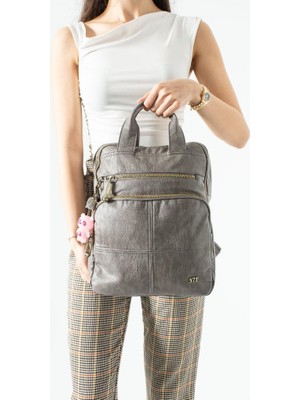 Baginn Vegan Deri Kadın Sırt Çantası Laptop-Evrak Sırt Çantası 33*25 cm Işıklı Charm Hediyeli
