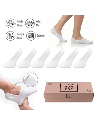 Lion Monroe Saf Bambu Kadın Babet Çorap Dikişsiz Görünmez Kaydırmaz Topuk Silikonlu Premium Hediye Kutulu 6'lı Prime Bamboo Serisi L5952AZNB