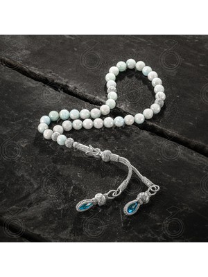 Modasilvers Akuamarin Taşlı 1000 Ayar Gümüş Trabzon Kazaz Çift Püsküllü Tesbih
