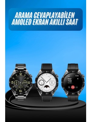 Calperia Amoled Ekran 3 Kordonlu Akıllı Saat 5.0 Bluetooth Bağlantılı Android ve Ios Uyumlu