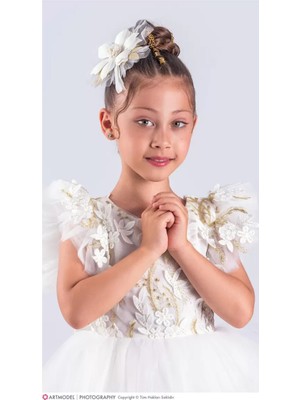 Diamondstar Kız Çocuk Çiçek Aplikeli Parti Kıyafeti Doğum Günü ve Gösteri Kostümü Elbisesi