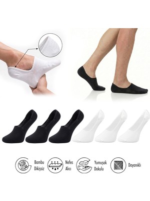 Lion Monroe Saf Bambu Kadın Babet Siyah Çorap Dikişsiz Görünmez Kaydırmaz Topuk Silikonlu Premium 6'lı Paket L5952AZNB Softaura