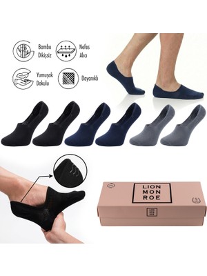 Lion Monroe Saf Bambu Kadın Babet Çorap Dikişsiz Görünmez Kaydırmaz Topuk Silikonlu Premium Hediye Kutulu 6'lı Prime Bamboo Serisi L5952AZNB