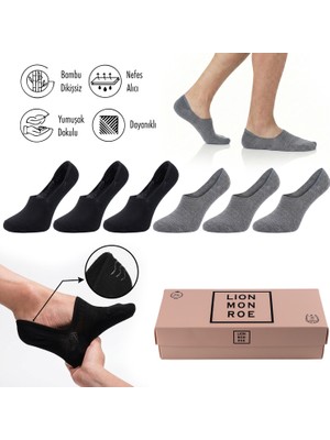 Lion Monroe Saf Bambu Kadın Babet Çorap Dikişsiz Görünmez Kaydırmaz Topuk Silikonlu Premium Hediye Kutulu 6'lı Prime Bamboo Serisi L5952AZNB