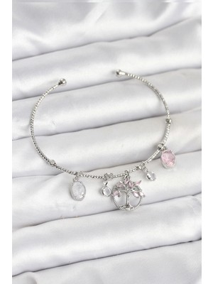 Uravas Store Hayat Ağacı Charmlı Gümüş Renk Pirinç Kadın Bileklik