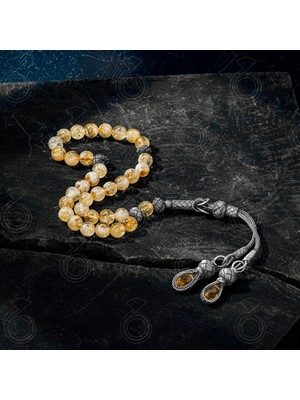 Modasilvers Sitrin Taşlı 1000 Ayar Gümüş Çift Trabzon Kazaz Püsküllü Tesbih