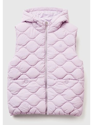 United Colors Of Benetton Kız Çocuk Lila Kapüşonlu Fermuarlı Yelek Regular Fit Özellikli