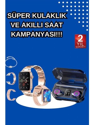 Calperia Kadınlar Için 3 Kordonlu Akıllı Saat ve Dijital Göstergeli Powerbankli Bluetooth Kulaklık Dokunmatik Kontrol