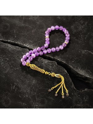 Modasilvers Altın Kaplama 925 Ayar Gümüş Püsküllü Ametist Taşlı Tesbih