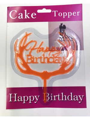Pileli Store Pilelistore Happy Birthday Yazılı Turuncu Dallı Pasta Kek Çubuğu