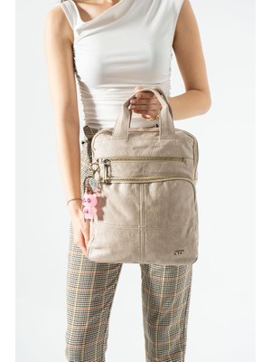 Baginn Vegan Deri Kadın Sırt Çantası Laptop-Evrak Sırt Çantası 33*25 cm Işıklı Charm Hediyeli