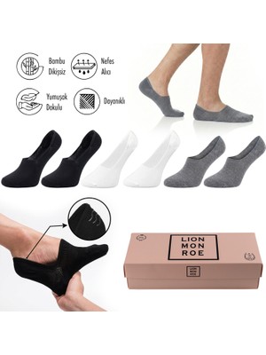 Lion Monroe Saf Bambu Kadın Babet Çorap Dikişsiz Görünmez Kaydırmaz Topuk Silikonlu Premium Hediye Kutulu 6'lı Prime Bamboo Serisi L5952AZNB
