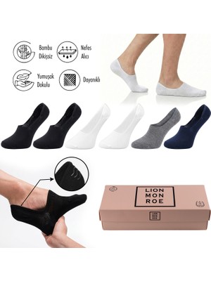 Lion Monroe Saf Bambu Kadın Babet Çorap Dikişsiz Görünmez Kaydırmaz Topuk Silikonlu Premium Hediye Kutulu 6'lı Prime Bamboo Serisi L5952AZNB